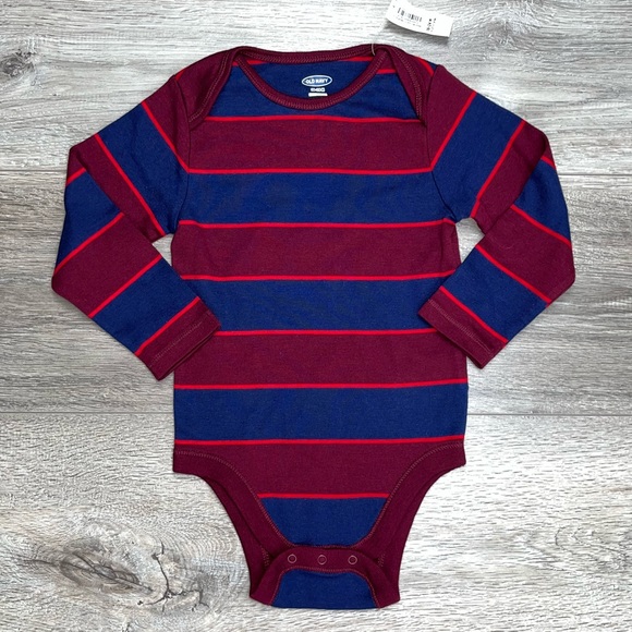 NWT Old Navy Striped Onesie Bodysuit 18-24 Months Blue Maroon - Picture 8 of 10